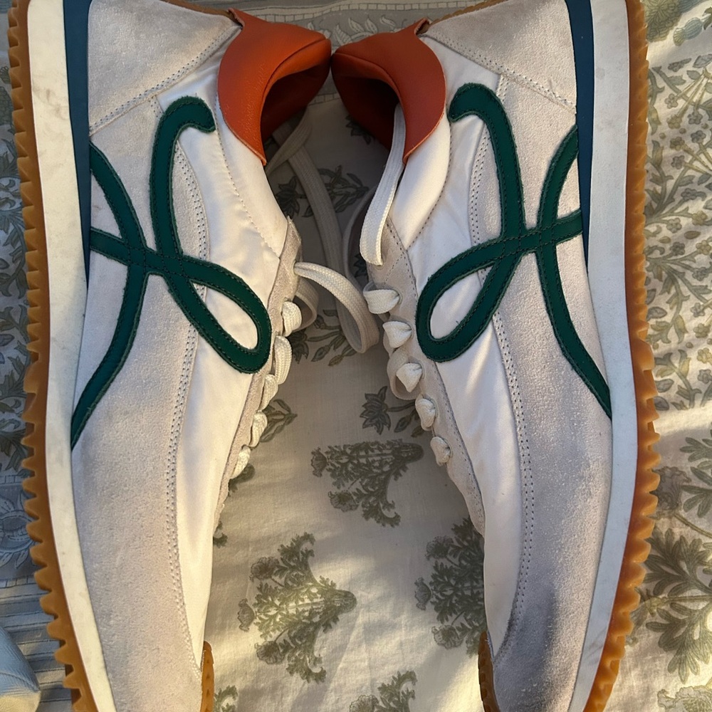 Loewe White and Green Sneakers with Orange Accent